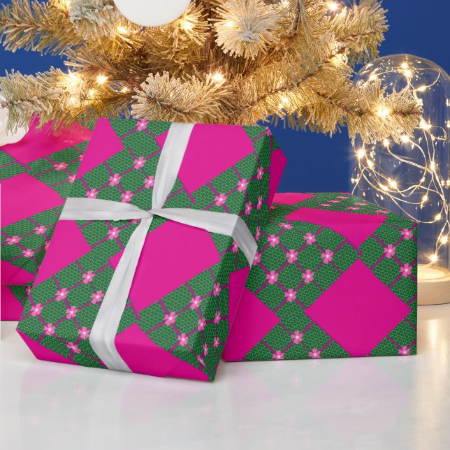 Papier Cadeau Design floral dynamique avec rayures audacieuses (Vacances)