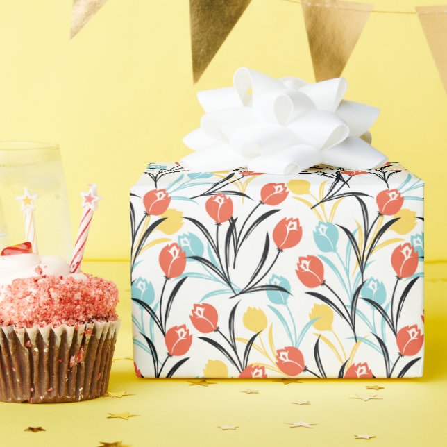 Papier Cadeau Design floral Motif de Tulipe en blanc (Fête d'anniversaire)