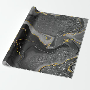 Papier Cadeau Design gris et or marbré