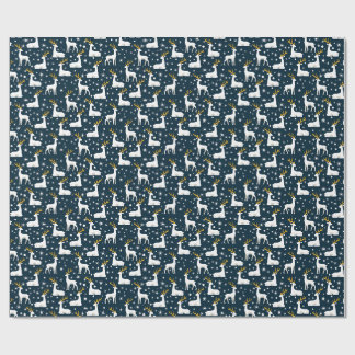 Papier Cadeau Design hivernal géométrique rennes et étoiles