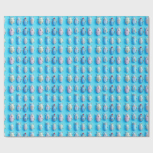 Papier Cadeau Design insectes bonbons pastel sur fond bleu vif