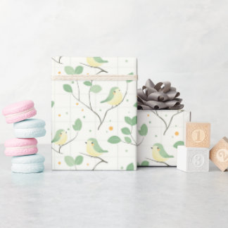 Papier Cadeau Design Motif de la branche Oiseau et feuille vert 
