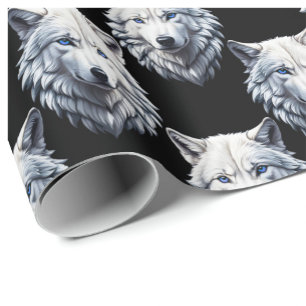 Papier Cadeau Design Motif de tête de loup blanc