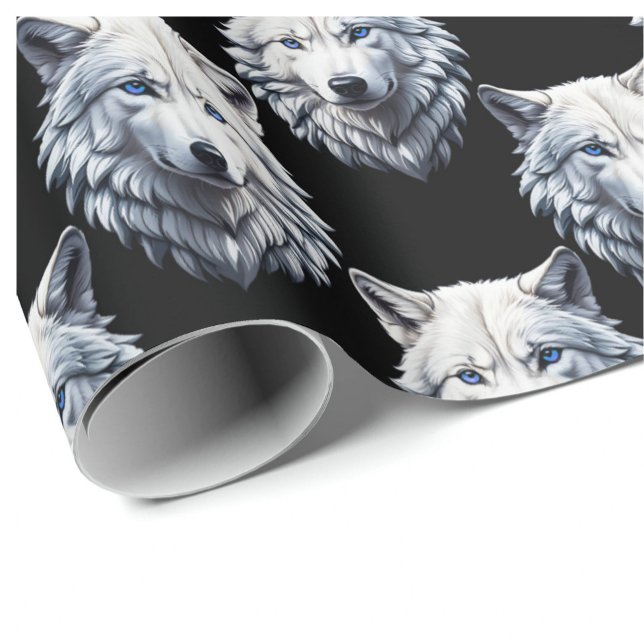 Papier Cadeau Design Motif de tête de loup blanc (Créateur téléchargé)