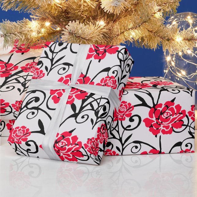 Papier Cadeau Design Motif d'illustrations de rose rouge (Créateur téléchargé)