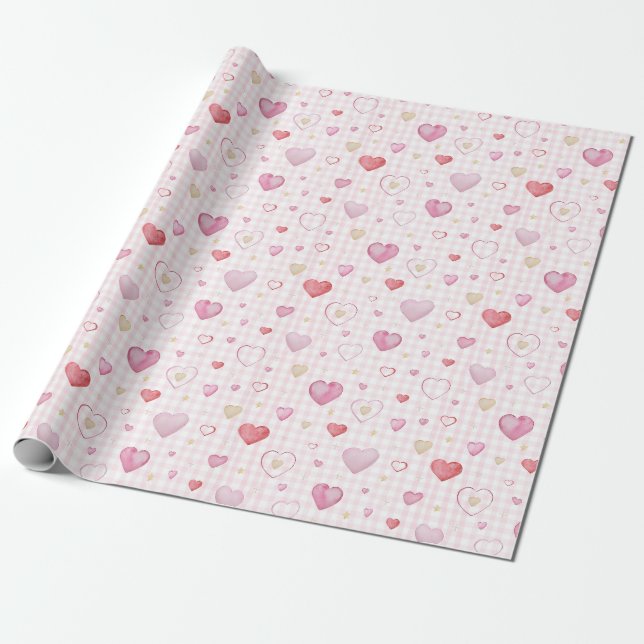 Papier Cadeau design motif mignon et romantique avec coeur (Déroulé)