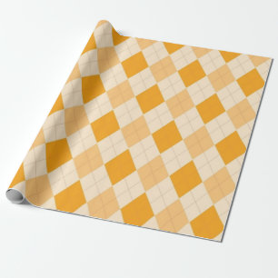 Papier Cadeau Design Plaid Orange Jaune Tan Jacquard