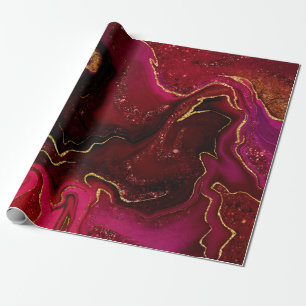 Papier Cadeau Design rouge doré marbré