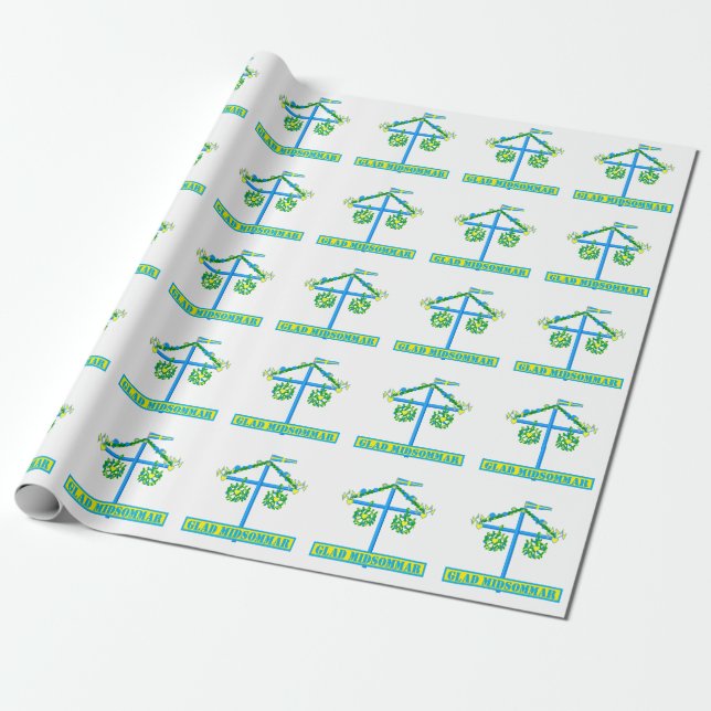 Papier Cadeau design scandinave, Personnalisé Glad midsommar (Déroulé)