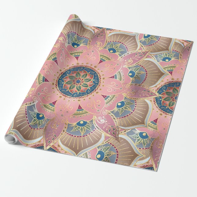 Papier Cadeau Design tendance métal or et rose Mandala (Déroulé)
