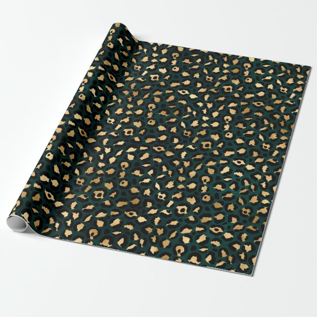 Papier Cadeau Design turquoise et Gold Leopard Series 1 (Déroulé)