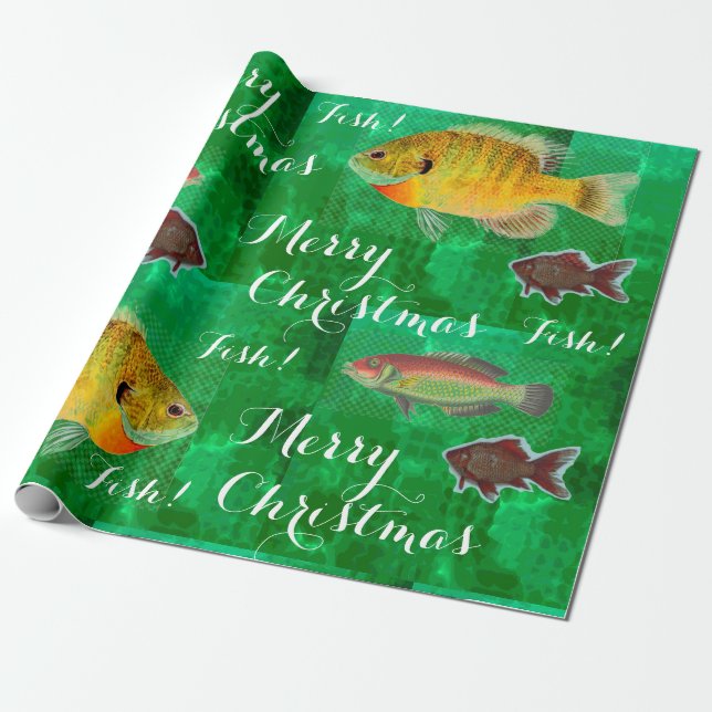 Papier Cadeau Design unique Joyeux Noël avec du poisson (Déroulé)