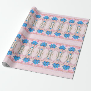 Papier cadeau designer floral rose et bleu aquarel