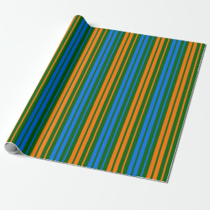 Papier Cadeau Dessin à rayures verticales vert orange bleu  