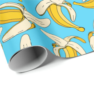 Papier Cadeau Dessin amusant Bananes Aqua Motif de fruits bleu j