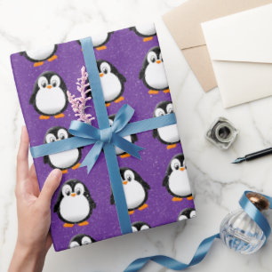 Papier Cadeau Dessin animé de pingouin mignon personnalisé hiver