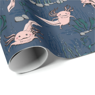 Papier Cadeau Dessin Axolotal sous-marin vert de la marine pour 