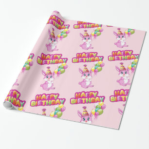 Papier Cadeau Dessin d'anniversaire de Bunny rose