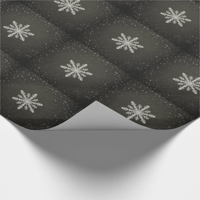 Papier Cadeau Dessin de craie blanc de flocon de neige d'hiver (Coin)