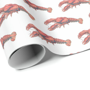 Papier Cadeau Dessin de homard rouge vintage no 2