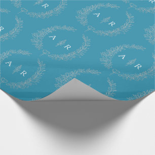 Papier Cadeau Dessin de monogramme ovale feuille argent sur aqua