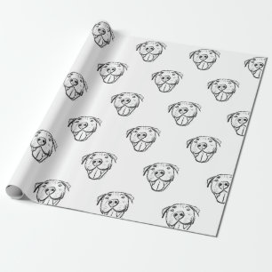 Papier Cadeau dessin de pitbull simple amoureux des chiens noir 
