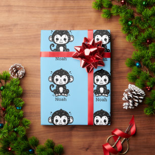 Papier Cadeau Dessin de Singe Bébé mignon - Kawaii Nursery Art