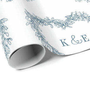 Papier Cadeau Dessin de trait de mélèze dessin monogramme bleu b
