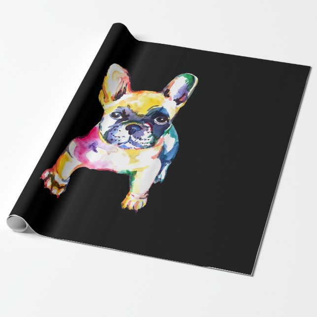 Papier Cadeau Dessin Français Bulldog original aquarelle (Déroulé)