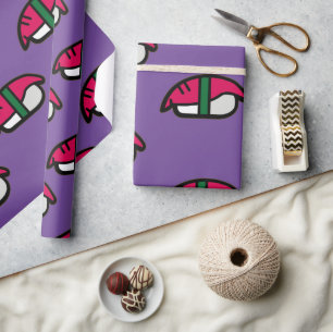 Papier Cadeau Dessin Kawaii Sushi, riz aux poissons et algues