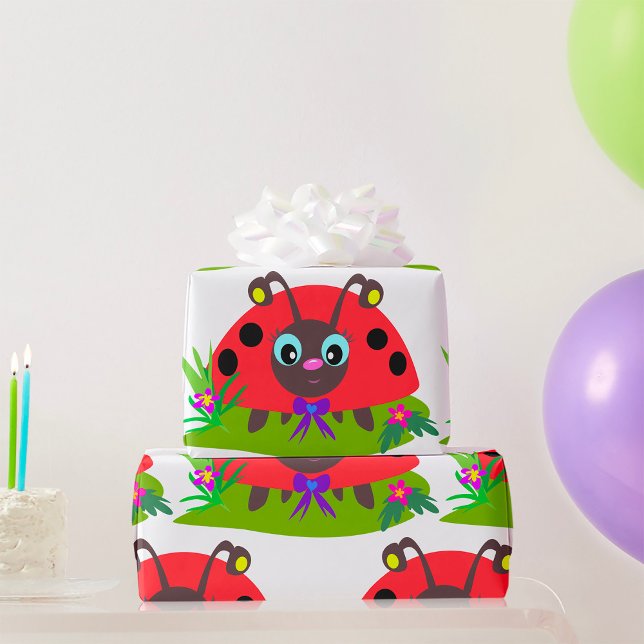 Papier Cadeau Dessin Ladybug Bow and Flowers (Créateur téléchargé)