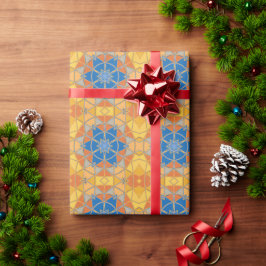 Papier Cadeau Dessin Mandala bleu orange et jaune