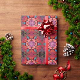 Papier Cadeau Dessin Mandala Rouge rose et bleu