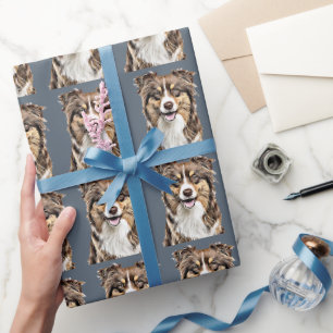 Papier Cadeau Dessin personnalisé Collie Chien personnalisé