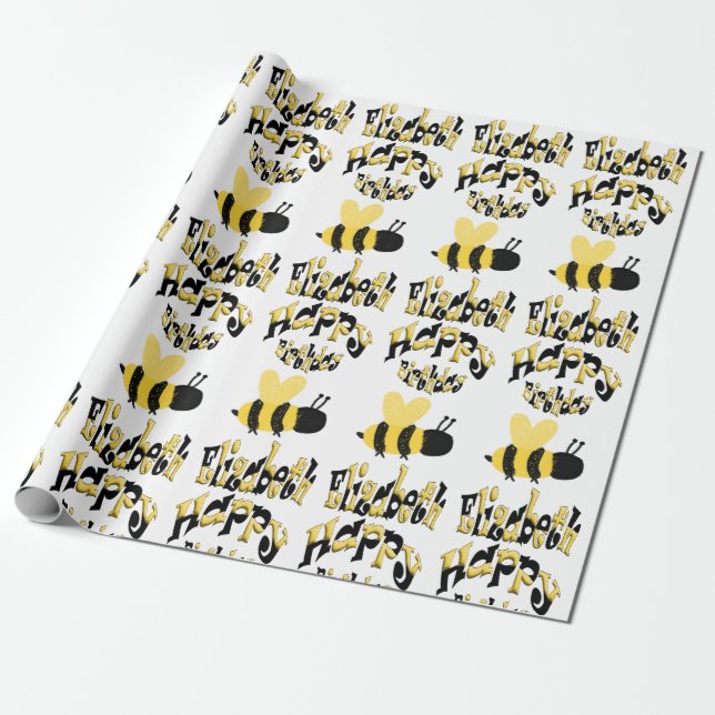 Papier Cadeau Dessin personnalisé unique Bumblebee Doodle B-Day (Déroulé)