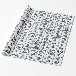 Papier Cadeau Dessins de dalles bleues Delft