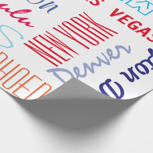 Papier Cadeau Destinations de voyage jusqu'à 16 Villes mots ou n