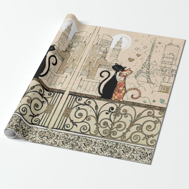 Papier Cadeau Deux chats dans l'amour (Déroulé)