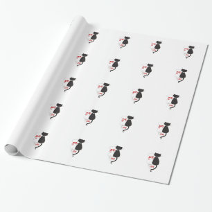 Papier Cadeau Deux chats en amour, Rouge, Noir, Coeurs