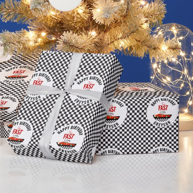 Papier Cadeau Deux Fast Race Car Boy 2e fête d'anniversaire (Vacances)