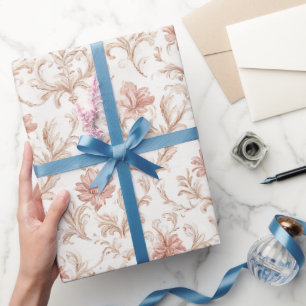 Papier Cadeau Déversement de Fleurs Roses Crème Blanches pour Ma