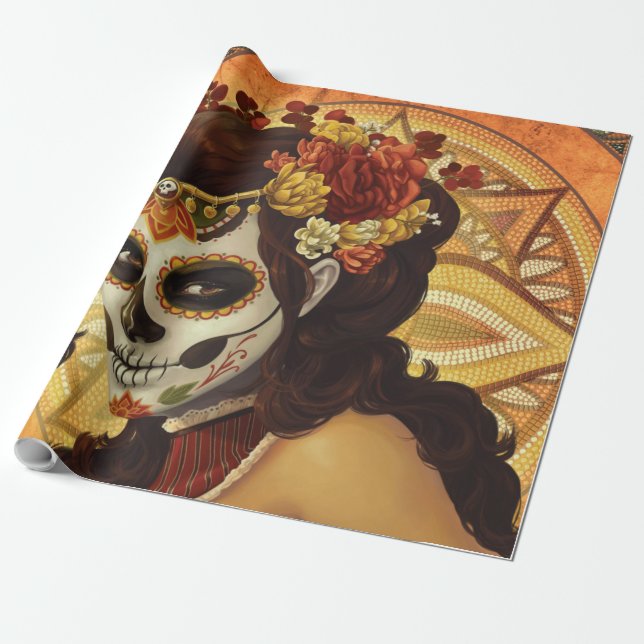 Papier Cadeau Dia De Los Muertos Throw Pillow (Déroulé)