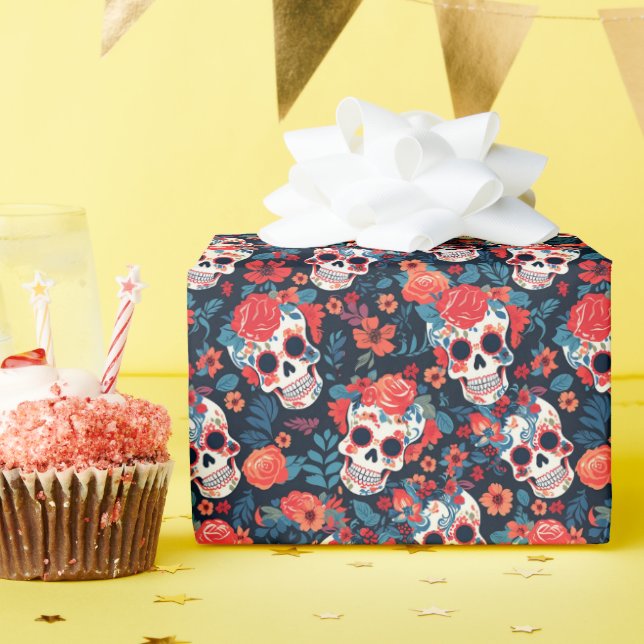 Papier Cadeau 💀 Día de Muertos, crâne à sucre (Fête d'anniversaire)