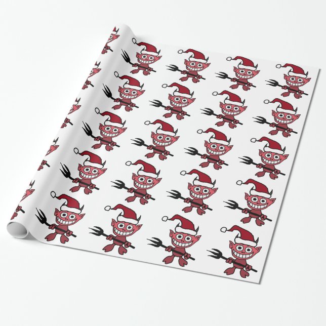 Papier Cadeau Diable mignon utilisant le casquette de Noël de (Déroulé)