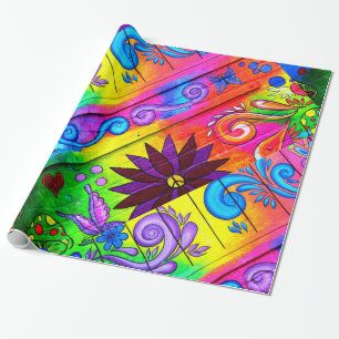 Papier Cadeau diagonale psychédélique des années 70 hippies