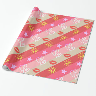 Papier Cadeau Diagonale Rose Et Beige