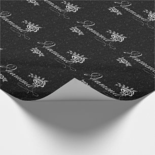 Papier Cadeau Diamant aux roses blanches sur le noir floral