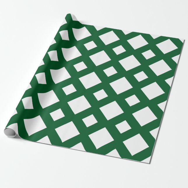 Papier Cadeau Diamant blanc, Bordure vert gras (Déroulé)
