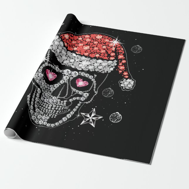 Papier Cadeau Diamant du crâne avec Noël Chapeau Noël Pyjama Noë (Déroulé)