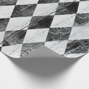 Papier Cadeau Diamant noir et blanc affligé de harlequin